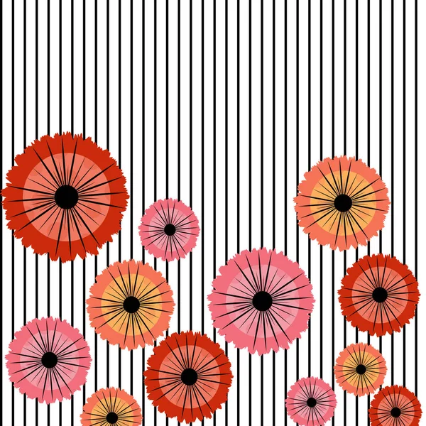 Ilustración Con Coloridas Flores Estilo Retro Flor Sobre Fondo Rayado — Foto de Stock