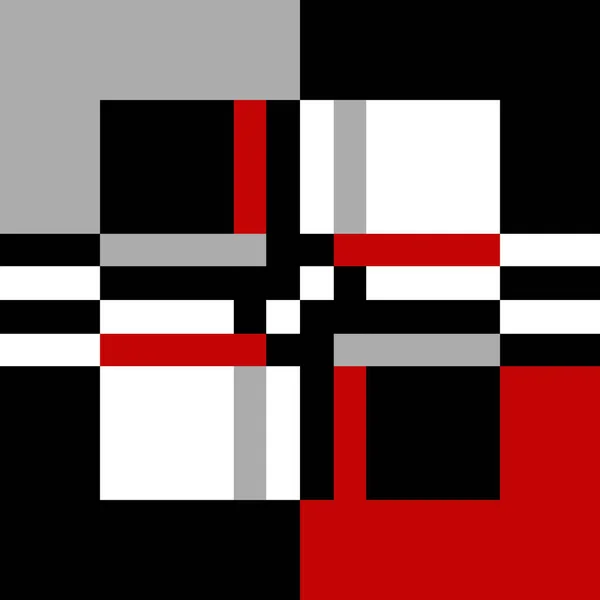 Illustration Géométrique Avec Rayures Rectangles Carrés Rouge Gris Noir Blanc — Photo