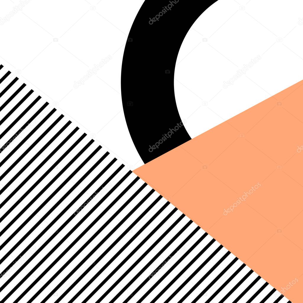 Colorful geometrical design illustration in Scandinavian style with black, white and orange colors