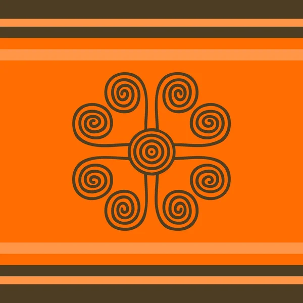 アフリカの部族の渦の装飾と茶色とオレンジの縞模様の背景を持つネイティブの民族イラスト — ストック写真