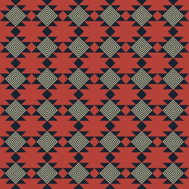Kırmızı arka planda geometrik şekilli kusursuz Aztek etnik bohem deseni