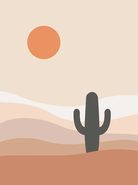 Abstract Mexican Desert Landscape Illustration Sun Sand Dunes Cactus Decoration — Stock Photo, Image