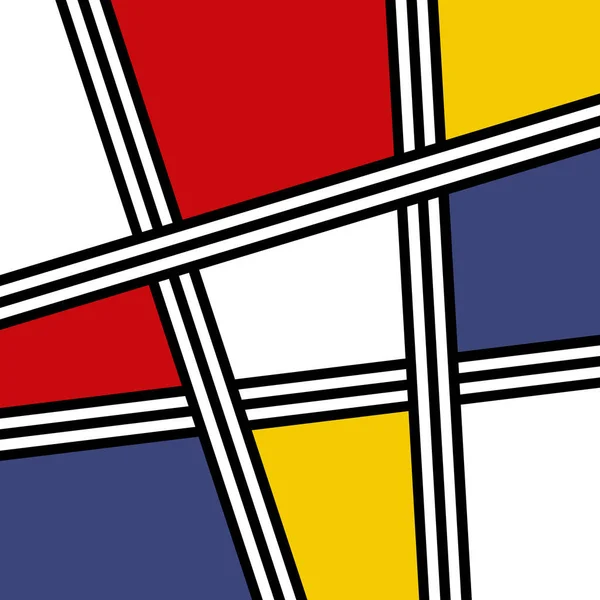 Absztrakt Mondrian Inspirálta Kortárs Geometrikus Design Fekete Fehér Csíkokkal Sárga — Stock Fotó