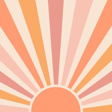 Güneş ışığı, yaz aşıkları için pastel pembe arka planda renkli (turuncu, pembe) güneş ışınları ile geçmişe dönük bir illüstrasyon oluştursun.