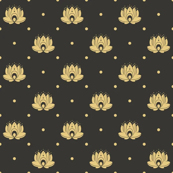 Seamless Elegant Pattern Lotus Flower Dots Decoration Rhombus Shapes Golden — Stock Photo, Image