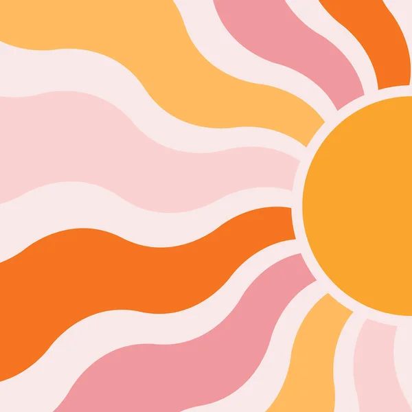 Abstrakt Vågig Sol Retro Stil Illustration Med Färgglada Orange Rosa — Stockfoto