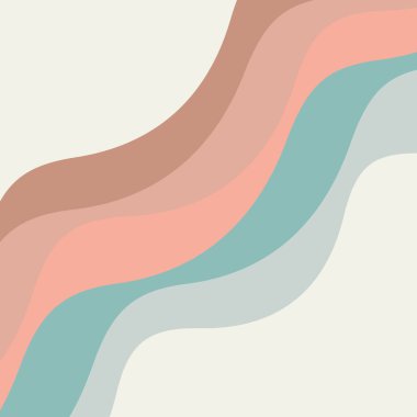 Gri arkaplanda kahverengi, bej, turkuaz, pastel pembe, pembe ve mavi çizgili Retro tarzı geometrik desen çizimi