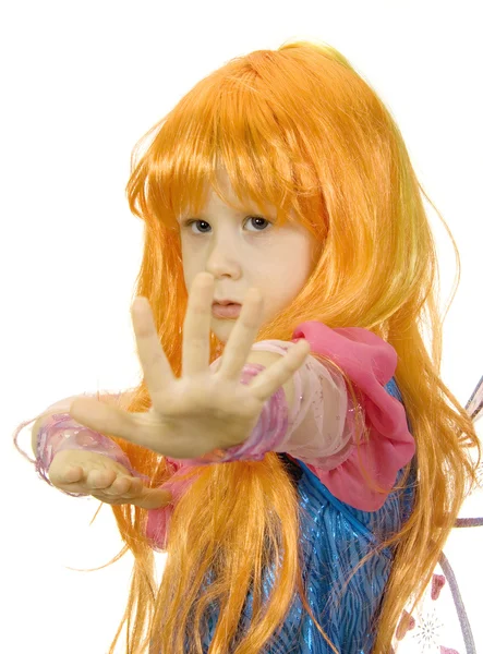 Girl in fancy dress and a wig — Stock Photo, Image