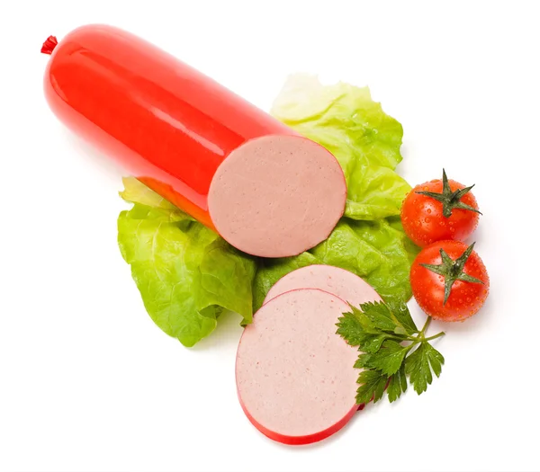 Simple bologna sausage and slices — Stock Photo, Image