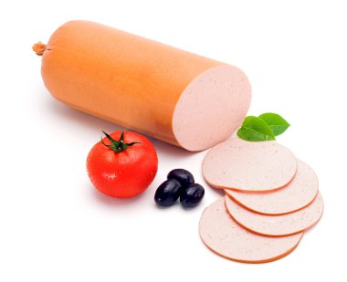 Simple bologna sausage and slices clipart