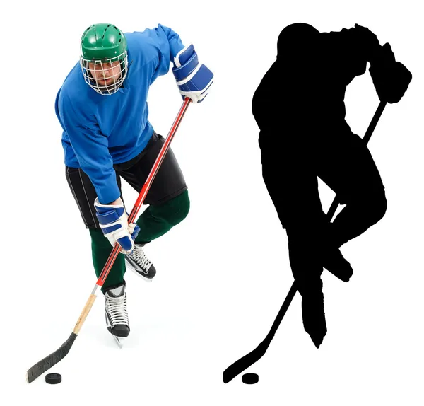 Jogador de hóquei no gelo e ele — Fotografia de Stock