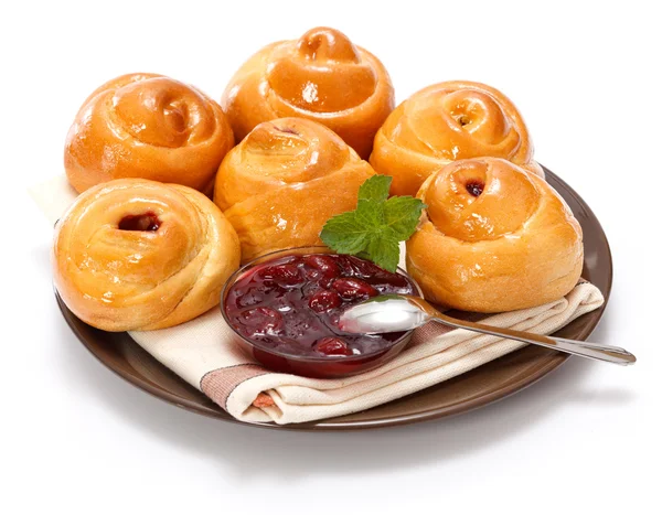 Sauerkirschkuchen und Marmelade — Stockfoto