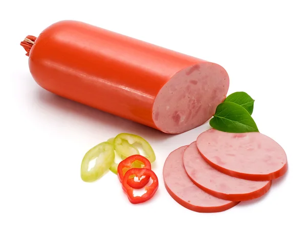 Ham sausage and slices — Stock Photo, Image