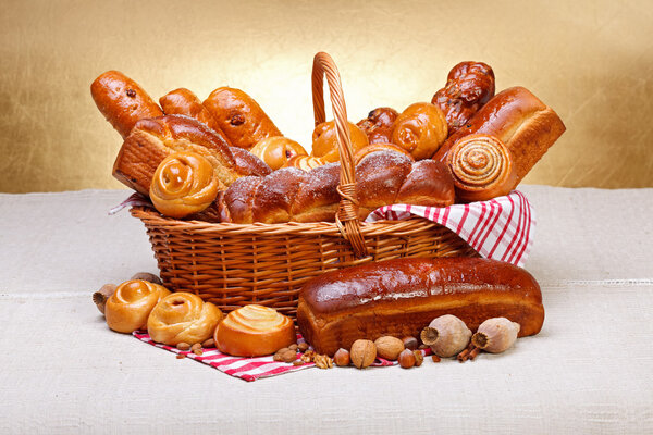 Sweet bakery products in basket