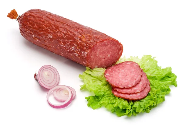 Palillo de salami y rebanadas — Foto de Stock