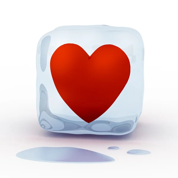 Corazón rojo en cubo de hielo — Foto de Stock