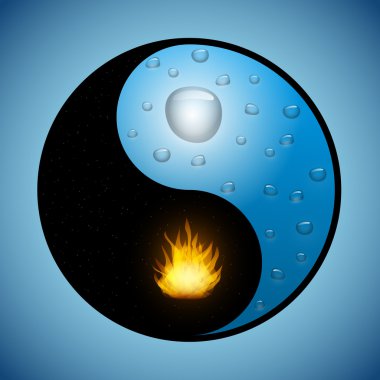 Yin Yang symbol with water and fire clipart