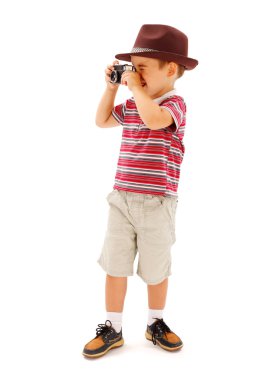 şapkalı, küçük çocuk fotoğraf çekmek