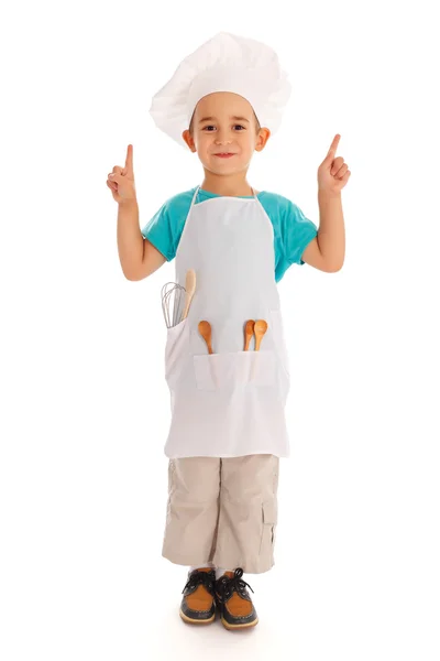 Little chef pointing upward — Stock Photo, Image