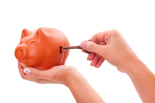 Piggy bank locking - unlocking — Stock Photo, Image