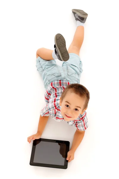 Kid using tablet PC — Stock Photo, Image