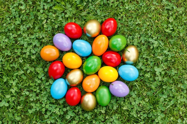 Colorful easter eggs in grass — Stock Photo, Image