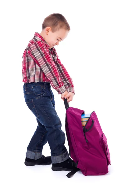 무거운 schoolbag와 소년 — 스톡 사진