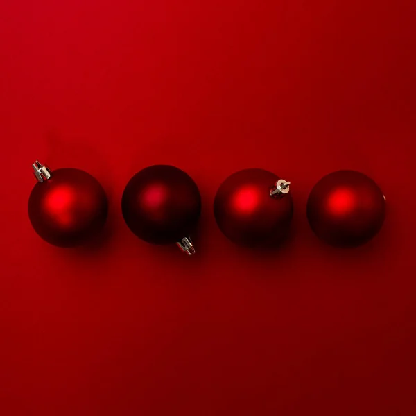 Red Christmas Ball Decoration Red Background Copy Space New Year — Stock Photo, Image