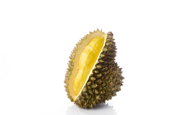 Świeżo Krojony Owoc Duriana Pon Thong Białym Tle Król Owoców — Zdjęcie stockowe