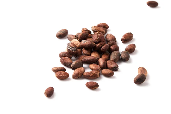 Cocoa Beans White Background Empty Space — Stock Photo, Image