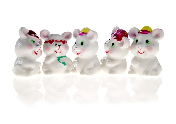 Cheerful porcelain mouses, isolated on white — Stock Photo, Image