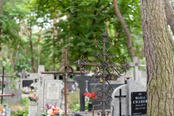 Eastern Europe Cemetery Candles Flowers — Stock Photo, Image