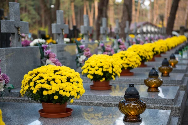 Osteuropäischer Friedhof Kerzen Und Blumen lizenzfreie Stockfotos