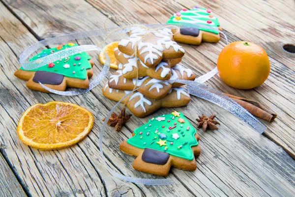 Christmas Homemade Gingerbread Cookies Wooden Table — Stock Photo, Image