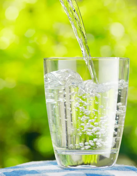 Glas Wasser auf Naturhintergrund — Stockfoto