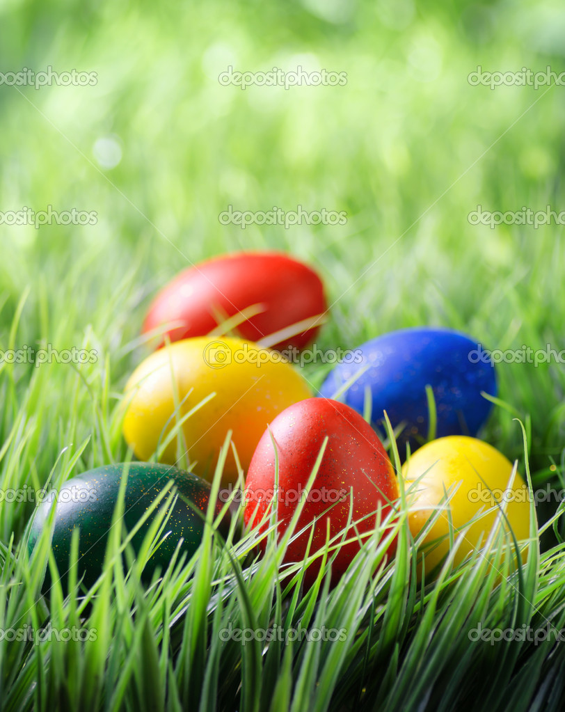 Easter eggs on green grass Stock Photo by ©efired 19946589