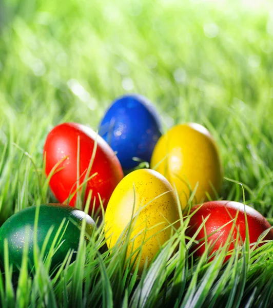 Easter eggs on green grass — Stock Photo, Image