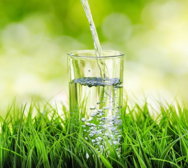 Glass of water on nature background clipart