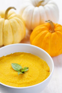 kabak püresi ve kabaklar Beyaz ahşap tablo