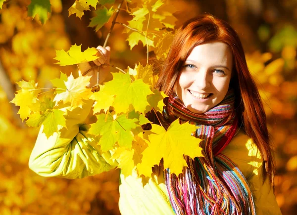 Mujer joven en el parque de otoño. — Foto de Stock