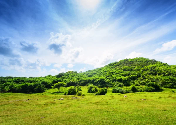 Colina verde e céu azul — Fotografia de Stock