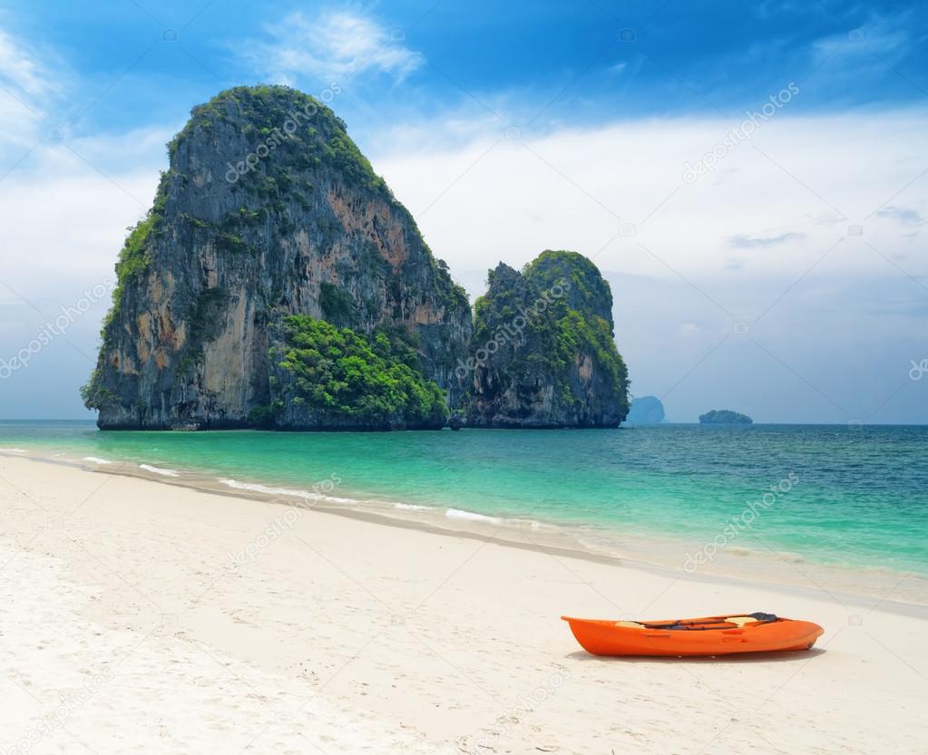 Clear water and blue sky. Beach in Krabi province, Thailand