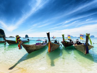 Thai boats on Phra Nang beach, Thailand clipart