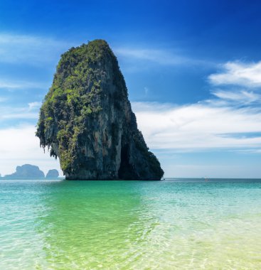temiz su ve mavi gökyüzü. Phra nang beach, Tayland