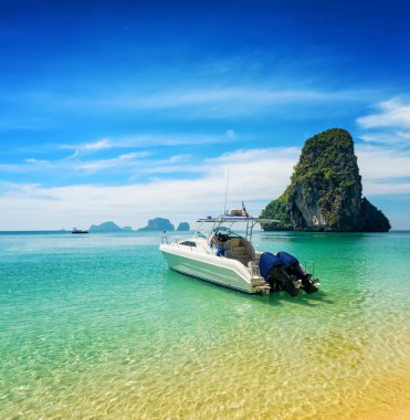 Boats on Phra Nang beach, Thailand clipart