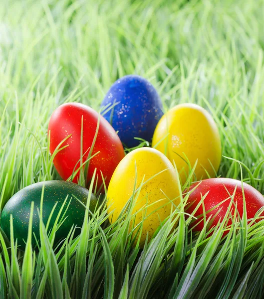 Ostereier im grünen Gras — Stockfoto