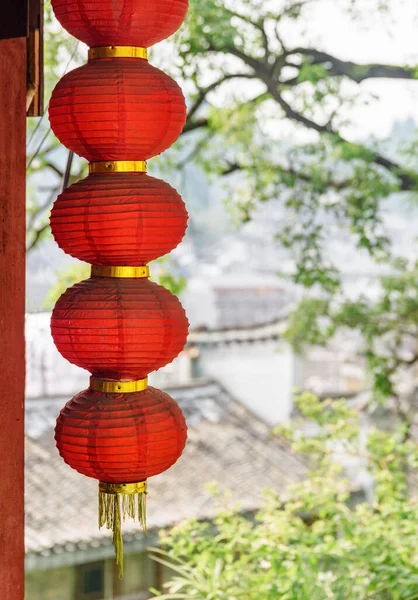 Incredibile Vista Delle Lanterne Rosse Cinesi Tradizionali Cina Phoenix Ancient — Foto Stock