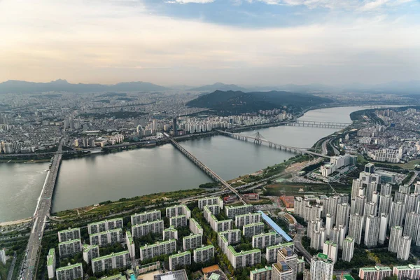 Impresionante Vista Aérea Del Río Han Hangang Seúl Corea Del — Foto de Stock