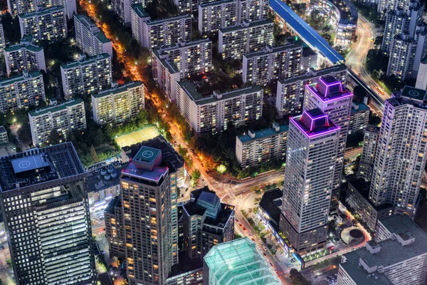 Impresionante Vista Aérea Nocturna Edificios Residenciales Gran Altura Seúl Corea — Foto de Stock