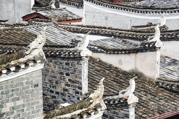 Vista Impressionante Dos Telhados Tradicionais Chineses Telhas Pretas Edifícios Autênticos — Fotografia de Stock